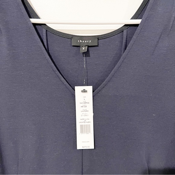 Theory Canneros Uniform Blue V-Neck Crepe Flounder Pryor Dress size Large - Picture 5 of 12